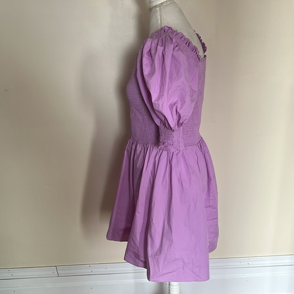 1.State Adorable Cotton Lilac Puff Sleeve Mini Dress with Smocked Bodice Size L - Picture 7 of 10
